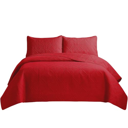 Morbuy Colcha Bouti para Cama, Rombo Cubrecama Transpirable Extra Suave Colcha Cubre Funda de Almohada para Primavera y Verano, Colcha Ligera con Funda de Cojin (240 * 260cm,Rojo)