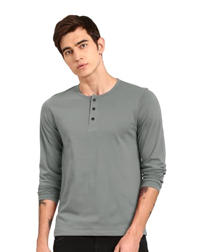 Image of LAZYCHUNKS Men's Full Sleeve Henley Neck Cotton Blend T-Shirt | Solid Regular Fit for Boys & Men | Soft Breathable Fabric | Casual Size S to 3XL