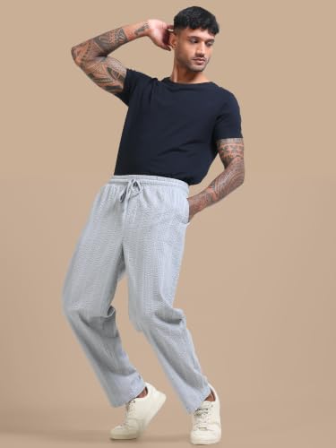 Image of StitchX Men's Airport Look Textured Seersucker Cotton Jogger Trousers S-4XL