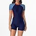 Floleo One Piece Swimsuits for Women Short Sleeve Rash Guard Surfing Modest Swimsuit Color Block Zipper Front Bathing Suits Orange