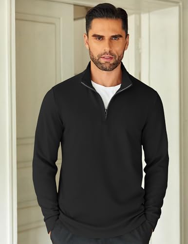 COOFANDY Men's Quarter Zip Up Pullover Lightweight Mock Neck Sweatshirt Casual Long Sleeve Polo Shirt2