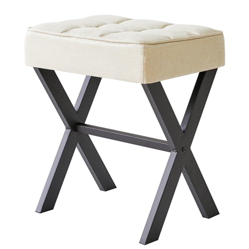 IBUYKE Square Makeup Stool with X-Leg Foot Rest, Linen Footrest, Ottoman Seat, Multi-Use as Small Side Table, for Bedroom, Living Room, Linen LG-70Y