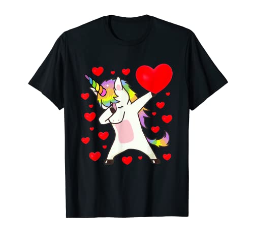 Dabbing Unicorn Cuore e amore San Valentino Maglietta