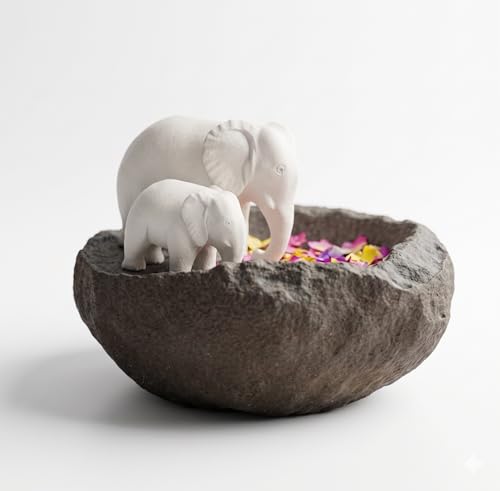 Image of eCraftIndia Elephant Statues Decorative Urli Bowl for Home Decor (Resin Black) | Urli Set for Decoration Floating Flowers Tea Light Candle Holder | Diwali Decoration Items