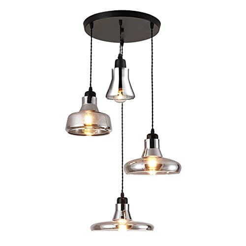 Lampe suspendue de cuisine moderne en verre gris lustre industriel 40 pouces