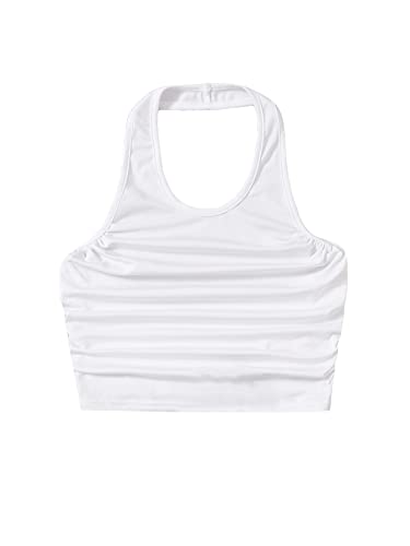 SHENHE Girl's Ruched Sleeveless Backless Scoop Neck Ribbed Halter Tank Crop Tops