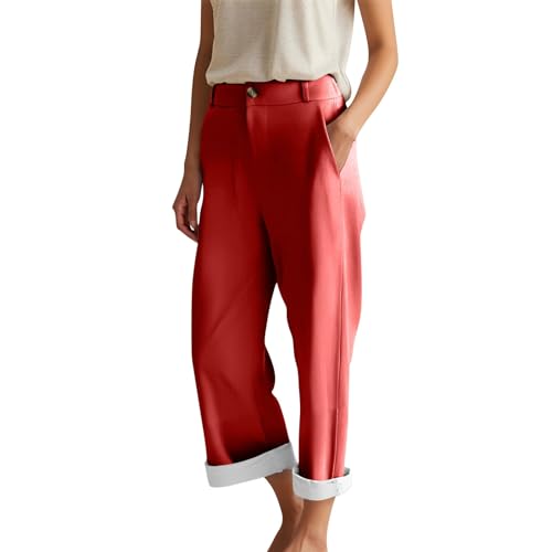 Linen Capris for Women High Waisted Straight Leg Cropped Pants Lightweight Button Summer Casual Pants with Pockets2