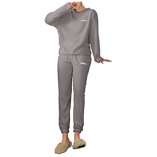 Generisch Conjunto de pijamas lindos para mujer y hombre, de terciopelo, 2 piezas, ropa de dormir, sudadera, pantalones de correr, ropa de dormir sólida, traje de ropa para el hogar, trajes elegantes