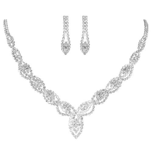 AWAVM 3 Pièces Parure Bijoux Femme Mariage Collier Cristal Mariée Collier Vintage Strass Boucle D'oreille et Bracelet Ensemble Mariage Fiançailles Mariée...