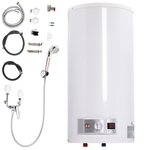 Caldera, 80 litros, calentador de agua eléctrico con ducha de mano y mangueras, función termostop, rango de temperatura de calentamiento 25-75 °C, calentador de agua caliente de 2000 W, IPX4