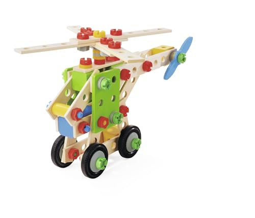 Eichhorn - Constructor Hubschrauber, 5 Verschiedene Modellvarianten, Konstruktionsspielzeug mit 120 Teilen,vielseitiges Holzspielzeug, aus 100% FSC zertifiziertem Buchenholz, ab 4 Jahren
