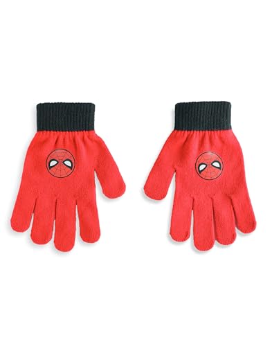 Marvel Spiderman Boys Beanie Hat & Gloves Set | Red & Black Knitted Winter Hat with Spiderman Eyes & Web | Kids One Size Pom Pom Hat with Heat Transfer Print Gloves | Superhero Movie Merchandise Gift3