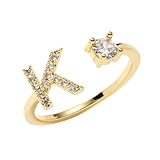 [Ｃｒｅａｍ　ｄｏｔ．] クリームドット リング 指輪 レディース 人気 イニシャル アルファベット ビジュー オープンリング サイズ調整 フリーサイズ キュービックジルコニア 【K × フリーサイズ】