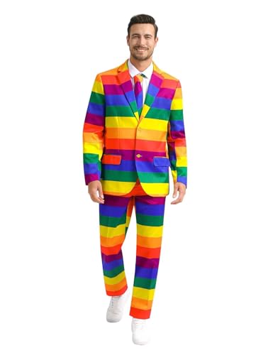 Men's 3-Piece Pride Rainbow Suits, Two Button Jacket & Pants & Tie