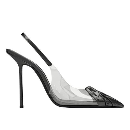 Goolita Transparent PVC Slingback Stiletto Heels For Women, Pointed Toe Patent Leather Heeled Sandals Sexy Slip On Dress Pumps Shoes2