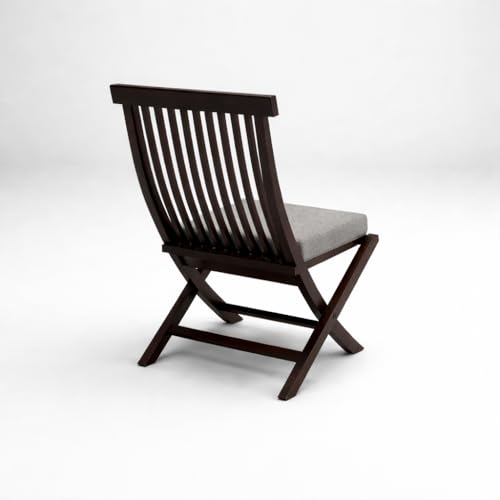 Image of WELL KNOWN Set of 2 Wooden Folding Chairs with Cushion Seat | Walnut Finish Solid Wood Patio & Balcony Chairs | Space Saving Indoor Outdoor Furniture (Grey Cushion)