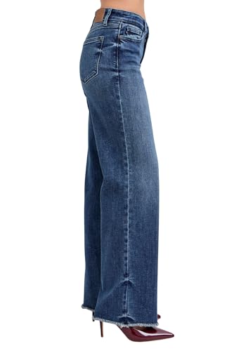 Judy Blue Women's Mid-Rise Tinted Wide Leg Jeans with Raw Hems4