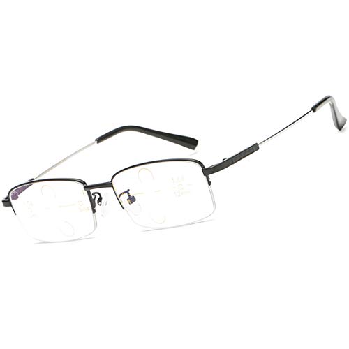 チタン合金 遠近両用 累進多焦点 ブルーライト 対応可 老眼? 男性 釣り 遠足 (ブラックBla, +3.0)