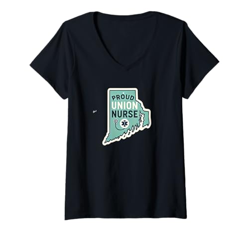 Mujer Rhode Island Union Nurse | Funny Healthcare Apparel Camiseta Cuello V