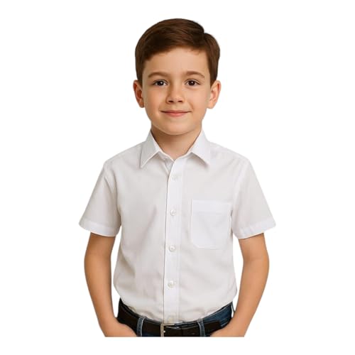 Image of HOUSE OF WHITE & BLACK | White School Uniform Shirt | Half Sleeve | Readymade Cotton Shirt for Boys & Girls