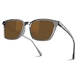 B.N.U.S Scratch-Resistant Polarized Sunglasses with Corning Glass Lenses for Superior Clarity and UV Protection (Crystal Grey Frame/Brown Lens, Polarized)