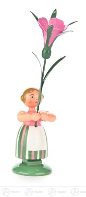 Rudolphs Schatzkiste Osterdeko Blumenmädchen mit Winde - Holzfigur – Frühjahr und Ostern - Handarbeit Erzgebirge – Höhe ca. 12 cm - NEU