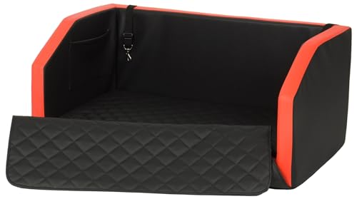 Autohundebett Reisebett Hundebett für Kofferraum Transportsystem 90x55cm (Farbe: schwarz-rot)