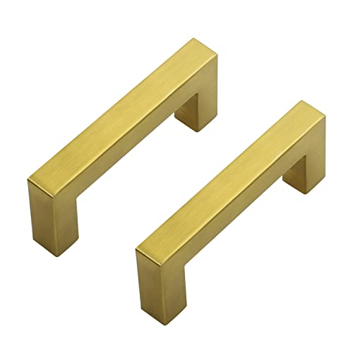 Image of Ravinte Gold Cabinet Handles Square Cabinet Pulls, 3 Inch CC, 20 Pack | Stainless Steel Hardware Pulls, Smooth Bar Grip, Kitchen Cabinet Update, For Cabinets, Cupboards, Drawers, Furniture Projects