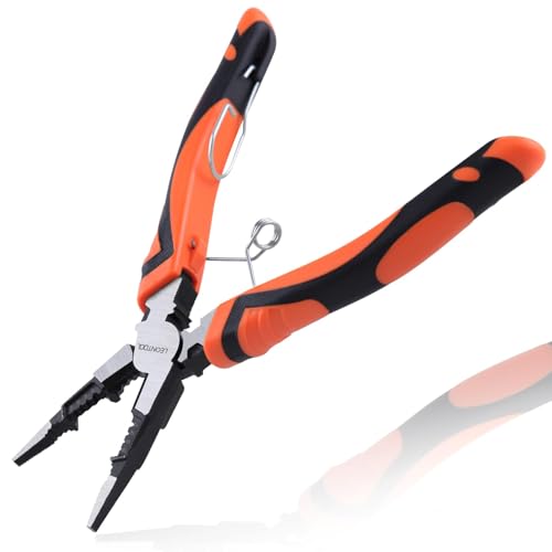 LEONTOOL 6-in-1 Long Nose Plier, 8" Multipurpose Needle Nose Pliers with Wire Stripper/Crimper/Cutter Function