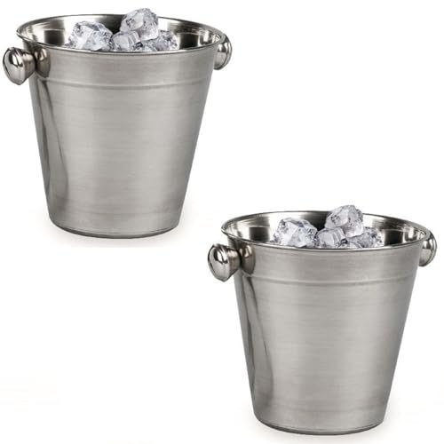 Acan Tradineur - Pack de 2 cubiteras de Acero Inoxidable, diámetro 14 cm, Cubo para Cubitos de Hielo con Asas, Acabado Mate, Recipiente para Enfriar Botellas, Bebidas, champán, Vino, Cerveza