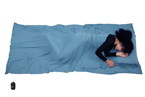 BROWINT Bambus-Reisebettlaken, Dehnbarer Jersey Schlafsack für Hotels, Innenschlafsack für Reisen und Camping, rechteckig mit Kopfkissentasche; atmungsaktiv, Mumien-Innenschlafsack mit Kapuze Cover