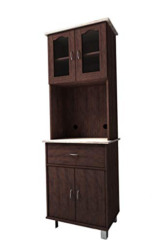 Hodedah Top and Bottom Enclosed Kitchen Cabinet, Chocolate-Grey
