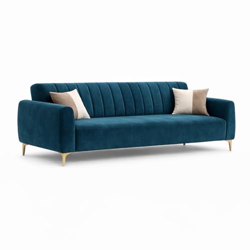 Image of Habibi Rich Velvet Suede 3+2 Seater Sofa Set | Spacious Soft Touch Comfort Seating | 5 Person Seating | Modern Living Room Sofa Set (Green Teal)