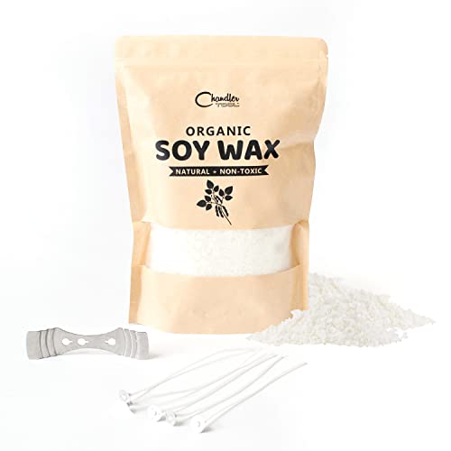 Soy Wax Candle Making Kit for Beginners, 1lb Organic Natural Soy Candle Wax Flakes with 5 Wicks and 1 Centering Device, Bulk Unscented Candle Wax for Candle Making, DIY Candle Making Supplies