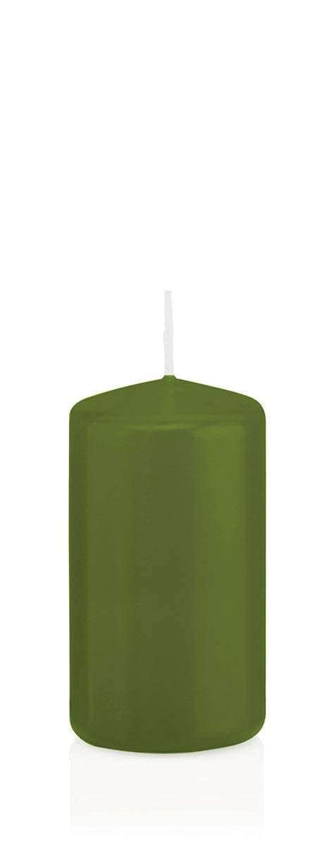 Inna-Glas Green Pillar Candle Maeva, Olive 12Cm, Ø6cm, 40H - Made In Germany - Votive Candle