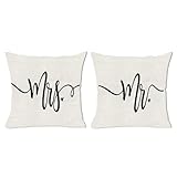 Tofwaol Anniversary Wedding Gifts for Couples Bride and Groom Throw Pillow Covers Set Gift for Husband Wife for Women Men Newlywed Bridal Shower Gift for Him Her Mr Mrs Pillow Case White