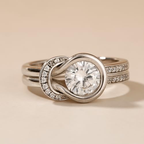 Jeulia Engagement Rings Sterling Silver Knot Round Cut Infinity Statement Promise Wedding Band unique halo crystal Anniversary Bridal Classic birthstones Ring Set With Gift Jewelry Box4