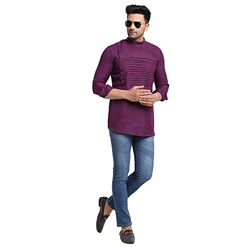 Image of SAIFOO Men's Rich Cotton Blind Short Kurta