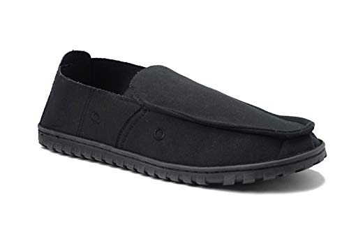 Men's Canvas Loafer House Shoe Moccasins Heavy Duty Rubber Bottom