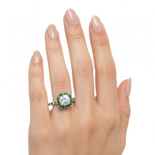 Image of Choose Your Gemstone Round Diamond CZ Square Halo Ring Rose Gold Plated Round Shape Petite Engagement Rings Matching Jewelry Wedding Jewelry Easy to Wear Gifts US Size 4 to 12
