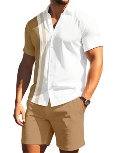 TIFIYA Men's Fashion 2 Piece Shirts Suit Casual Loose Shorts Set Leisure Tracksuits Party Beach Streetwear S-5XL