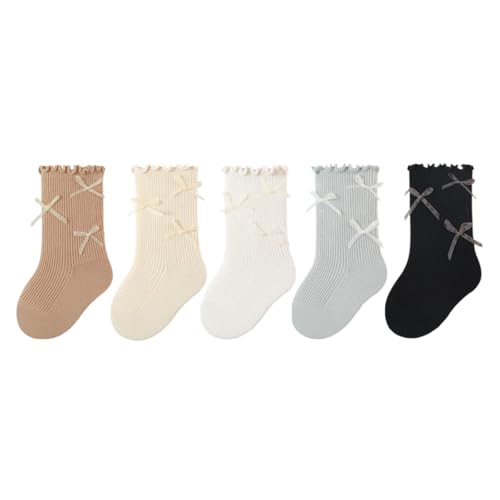Image of WATOCHE Baby Toddler Girls Ruffle Socks Newborn Infant Girl's Knee High Solid Cotton Long Socks