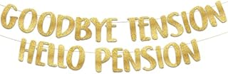 Goodbye Tension Hello Pension Gold Glitter Banner - Retirement Party Supplies, Gifts and Decorations