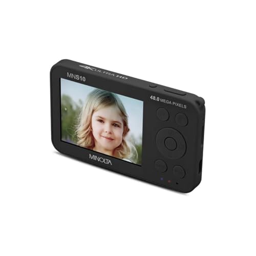 Image of Minolta 48MP Digital Camera - 4K Ultra Slim HD Video, 2.9 inch IPS LCD Display, Autofocus Lens with Digital Image Stabilization, 4X Digital Zoom, Compact Travel Camera for Vlogging (Black)