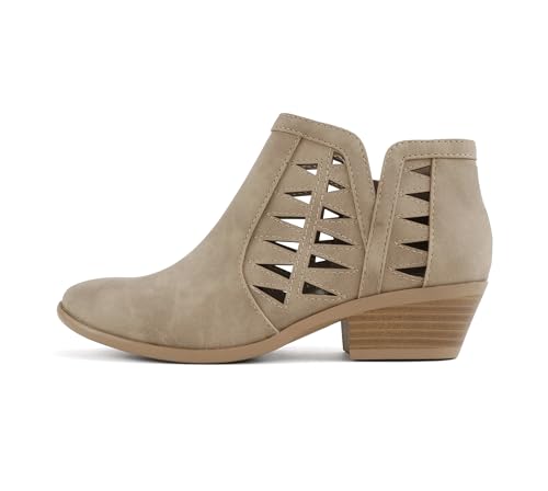 Image of Soda CHANCE Womens Perforated Cut Out Stacked Block Heel Ankle Booties (Wide Fit Available)