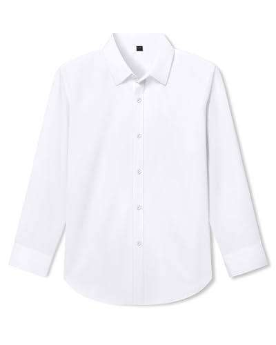 Boys Dress Shirts Long Sleeve Stretch Slim Fit Wrinkle Free Casual Formal Button Down Shirts for Kids