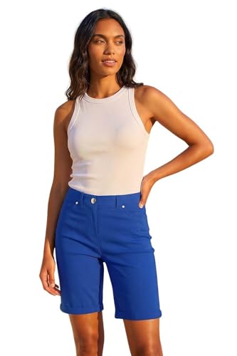 Image of Roman Stretch Shorts for Women UK Ladies Pull On Turned Hem Cut Off Bengaline Mom Boyfriend Boy Denim Casual Cropped Pants Capri Slim Fit Turn Up Summer Crops Mother - Azure Blue - Size 14