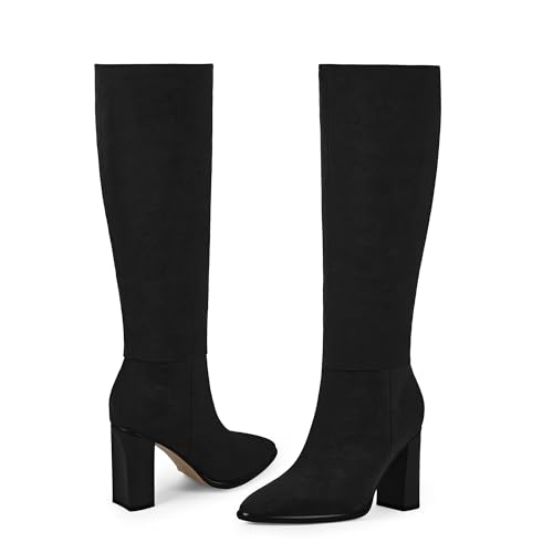 Image of Easyfox Knee High Boots for Women Pointed Toe Chunky Heel Tall Boots | Side Zipper,Insole Cushioning Foam Tall boots,Fall Spring Winter Fashion Dress Boots,Evening Bridal office Long Boots