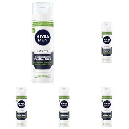 NIVEA MEN Sensitive Beruhigender Rasierschaum für Männer 200 ml (Packung mit 5)