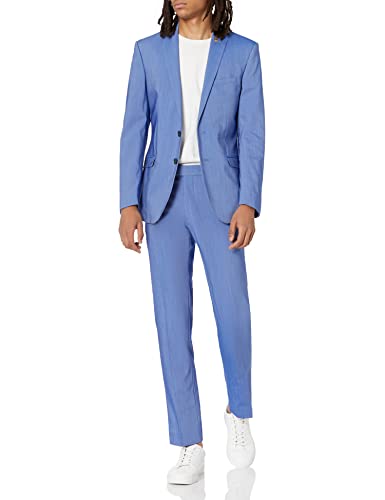 Nick Graham Men's Slim Fit Stetch Finished Bottom Suit, Chambray Blue, 48R